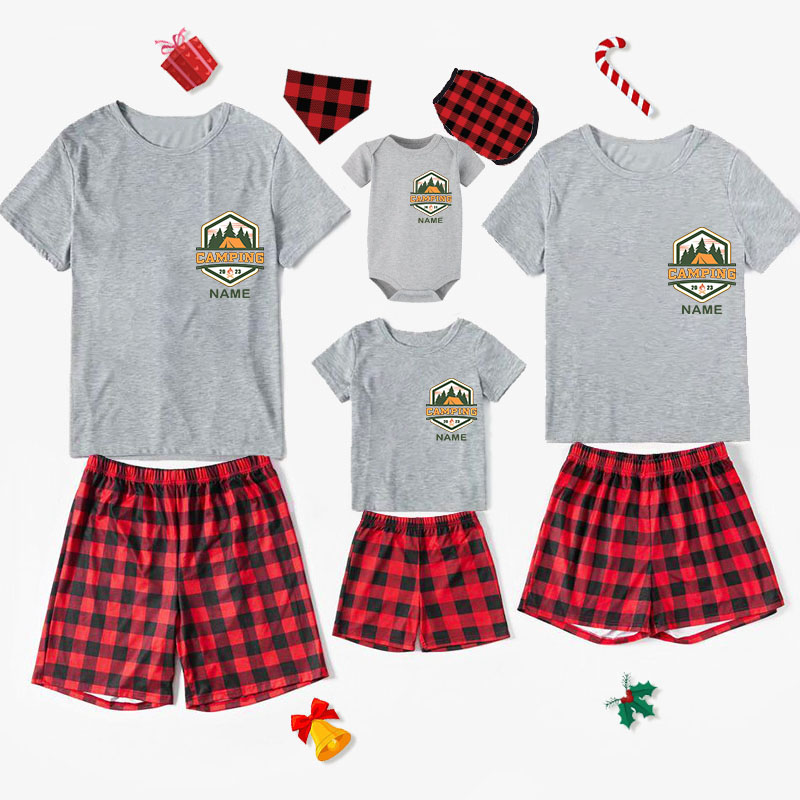 Family Matching Pajamas Camping 2023 Gray Short Pajamas Set