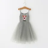 Girls Multicolor Puffy Slip Cartoon Mouse Drinks Sleeveless Dress