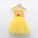 Girls Multicolor Puffy Slip Cartoon Piggy With Doll Sleeveless Dress