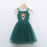 Girls Multicolor Puffy Slip Cartoon Mouse Drinks Sleeveless Dress