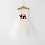 Girls Multicolor Puffy Slip Cartoon Mouse Tutu Dress For Sisters