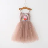 Girls Multicolor Puffy Slip Cartoon Piggy With Rainbow Tutu Dress