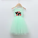 Girls Multicolor Puffy Slip Cartoon Mouse Tutu Dress For Sisters