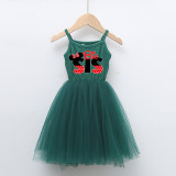 Girls Multicolor Puffy Slip Cartoon Mouse Tutu Dress For Sisters