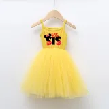 Girls Multicolor Puffy Slip Cartoon Mouse Tutu Dress For Sisters