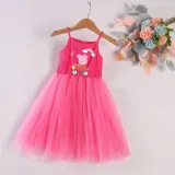 Girls Multicolor Puffy Slip Cartoon Piggy With Rainbow Tutu Dress