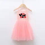 Girls Multicolor Puffy Slip Cartoon Mouse Tutu Dress For Sisters