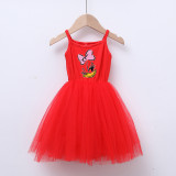 Girls Multicolor Puffy Slip Cartoon Duck Tutu Dress
