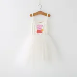 Girls Multicolor Puffy Slip Cartoon Piggy With Doll Sleeveless Dress