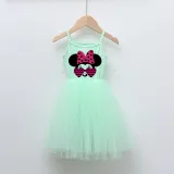 Girls Multicolor Puffy Slip Cartoon Mouse With Heart Love Tutu Dress