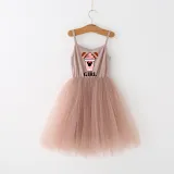 Girls Multicolor Puffy Slip Cartoon Mouse Drinks Sleeveless Dress