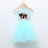 Girls Multicolor Puffy Slip Cartoon Mouse Tutu Dress For Sisters