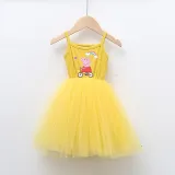 Girls Multicolor Puffy Slip Cartoon Piggy With Rainbow Tutu Dress