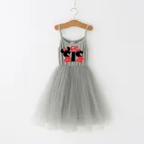 Girls Multicolor Puffy Slip Cartoon Mouse Tutu Dress For Sisters