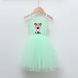Girls Multicolor Puffy Slip Cartoon Mouse Drinks Sleeveless Dress
