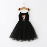 Girls Multicolor Puffy Slip Cartoon Mouse Drinks Sleeveless Dress