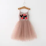 Girls Multicolor Puffy Slip Cartoon Mouse Tutu Dress For Sisters