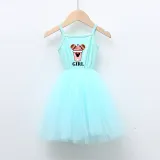 Girls Multicolor Puffy Slip Cartoon Mouse Drinks Sleeveless Dress