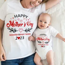 Mommy and Me Tshirt Baby Bodysuit Happy Mother's Day Name Custom T-shirts
