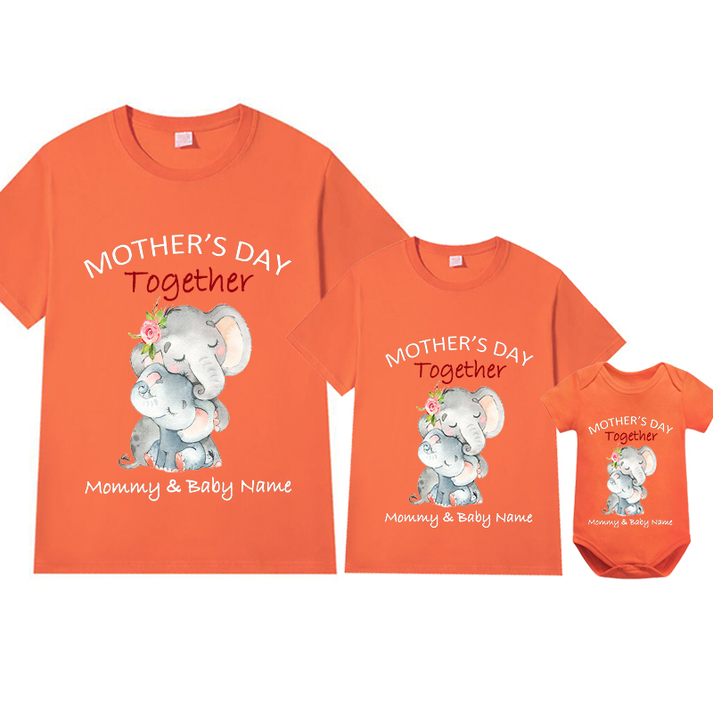 Mommy and Me Tshirt Baby Bodysuit Happy Mother's Day Elephants Name Custom T-shirts