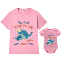 Mommy and Me Tshirt Baby Bodysuit Our First Mother's Day Together 2023 Whales T-shirts
