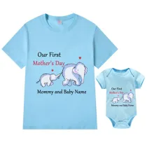 Mommy and Me Tshirt Baby Bodysuit Our First Mother's Day Name Custom 2023 Elephants T-shirts