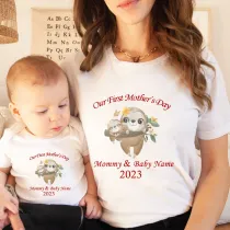 Mommy and Me Tshirt Baby Bodysuit Our First Mother's Day Together Sloths 2023 T-shirts