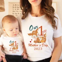 Mommy and Me Tshirt Baby Bodysuit Our First Mother's Day 2023 Deers T-shirts