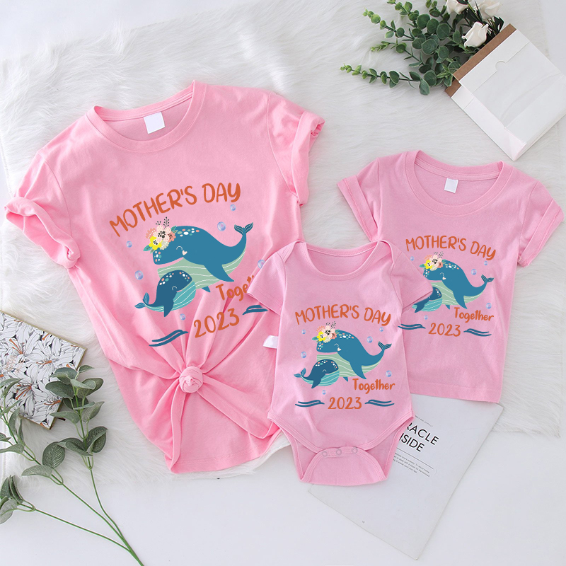 Mommy and Me Tshirt Baby Bodysuit Happy Mother's Day Together 2023 Whales T-shirts