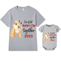 Mommy and Me Tshirt Baby Bodysuit Our First Mother's Day Together 2023 Deers T-shirts