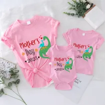 Mommy and Me Tshirt Baby Bodysuit Happy Mother's Day 2023 Dinosaurs T-shirts