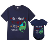 Mommy and Me Tshirt Baby Bodysuit Our First Mother's Day 2023 Dinosaurs T-shirts