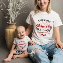 Mommy and Me Tshirt Baby Bodysuit Our First Mother's Day Name Custom 2023 T-shirts