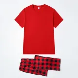 Christmas Matching Family Pajamas Red Short Sleeve Black Red Plaids Pants Personalized Custom Design Christmas Pajamas Set With Dog Cloth