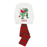 2023 KidsHoo Exclusive Design Christmas Matching Family Pajamas Santa Jurassic Dinosaur White Pajamas Set