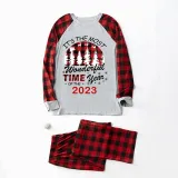2023 Christmas Matching Family Pajamas Exclusive Design Wonderful Time Gray Pajamas Set