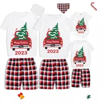 2023 Christmas Matching Family Pajamas Red Plaid Truck with Christmas Tree White Short Pajamas Set With Baby Pajamas