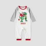 2023 KidsHoo Exclusive Design Christmas Matching Family Pajamas Santa Jurassic Dinosaur Red Top Reindeer Pants Pajamas Set