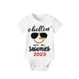 2023 Christmas Matching Family Pajamas Chillin With My Snowmies Sunglass Snowman White Short Pajamas Set