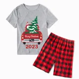 2023 Christmas Matching Family Pajamas Red Plaid Truck with Christmas Tree White Short Pajamas Set With Baby Pajamas