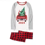 2023 Christmas Matching Family Pajamas Red Plaid Truck with Christmas Tree Red Pajamas Set With Baby Pajamas
