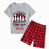 2023 Christmas Matching Family Pajamas Exclusive Design Wonderful Time Short Pajamas Set