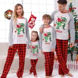 2023 KidsHoo Exclusive Design Christmas Matching Family Pajamas Santa Jurassic Dinosaur Red Top Reindeer Pants Pajamas Set