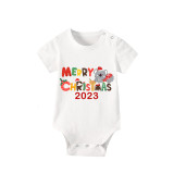 2023 Christmas Matching Family Pajamas Exclusive Design Cartoon Elephant Merry Christmas White Short Pajamas Set
