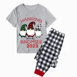 2023 Christmas Matching Family Pajamas Hanging With My Gnomies Short Gray Plaids Pajamas Set