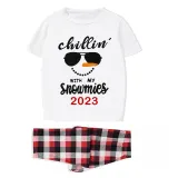 2023 Christmas Matching Family Pajamas Chillin With My Snowmies Sunglass Snowman White Short Pajamas Set
