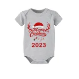 2023 Christmas Matching Family Pajamas Exclusive Design Merry Christmas Hat and Pendant Gray Short Pajamas Set