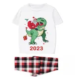 2023 KidsHoo Exclusive Design Christmas Matching Family Pajamas Santa Jurassic Dinosaur White Short Pajamas Set