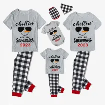 2023 Christmas Matching Family Pajamas Chillin With My Snowmies Sunglass Snowman Gray Short Pajamas Set