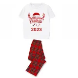 2023 Christmas Matching Family Pajamas Exclusive Design Merry Christmas Hat and Pendant White Short Pajamas Set